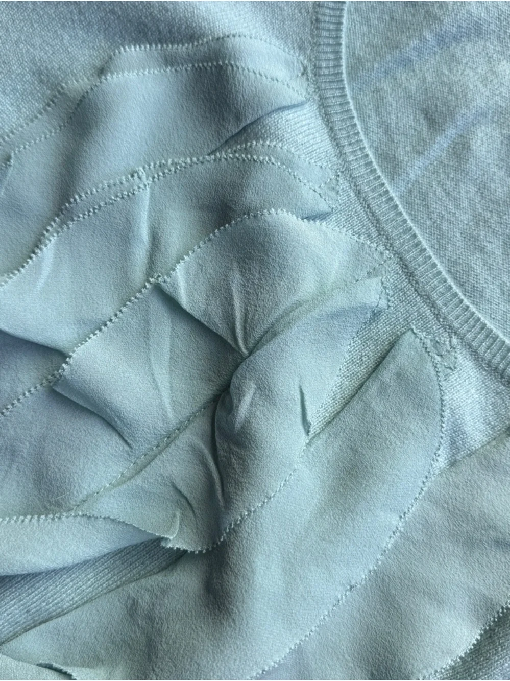 Ann Taylor Light Aqua Cashmere Sweater Ruffled Chest_3
